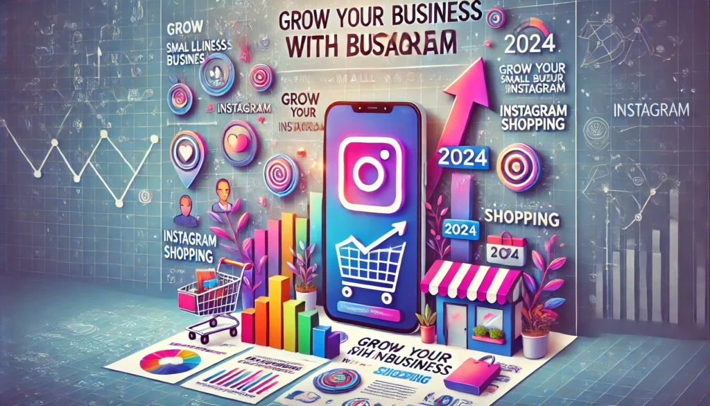 DALL·E 2024-10-21 21.00.47 - A vibrant and professional poster design for a blog post about 'Instagram Marketing for Small Businesses.' The poster should include elements like a s